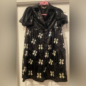 Black Sequin Dress with Bow Accents